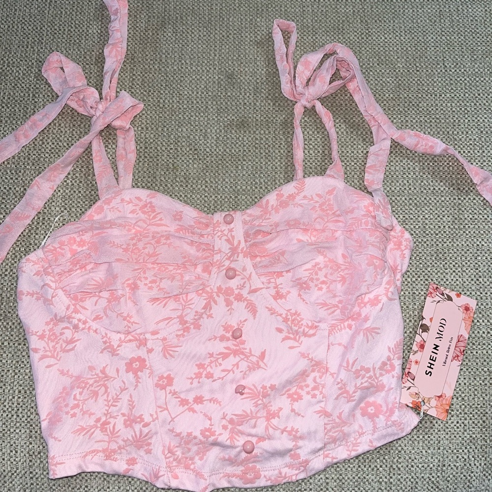 Pink Floral Lace Tank Top